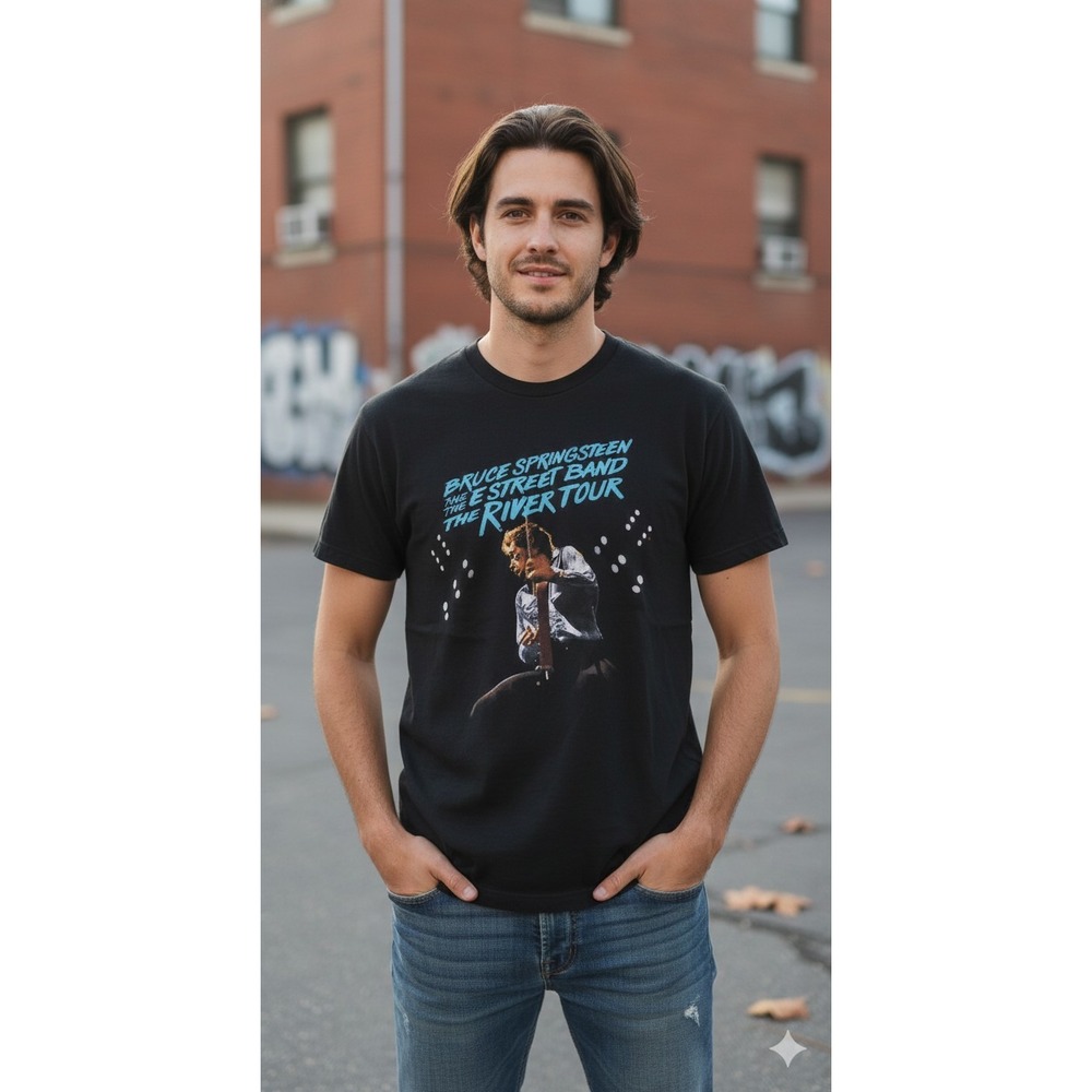 Bruce Springsteen Men's Medium Black 2015 Concert Tour T Shirt Retro The Boss